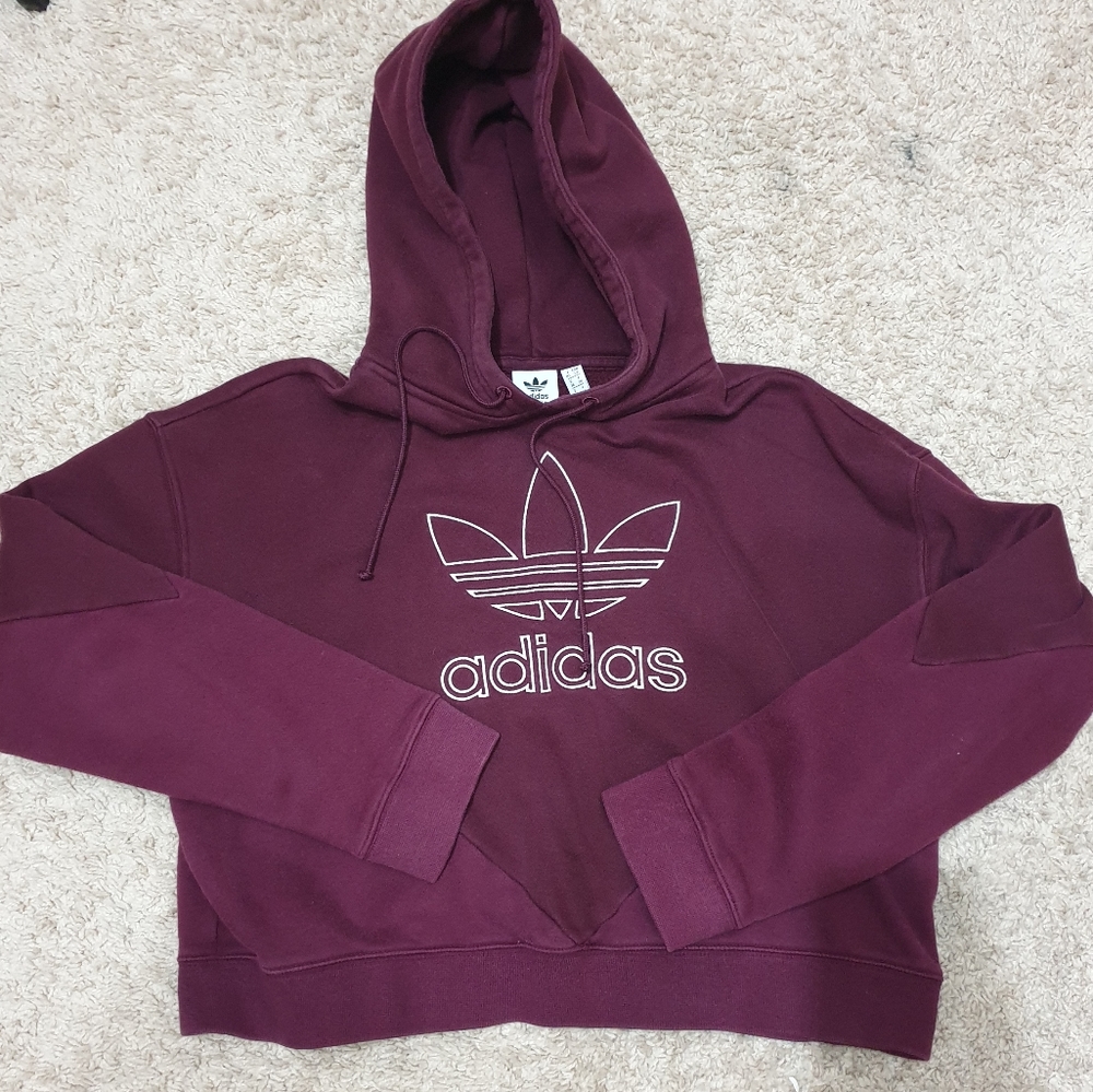 maroon Adidas cropped hoodie